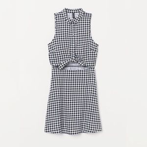 gingham tie up front dress